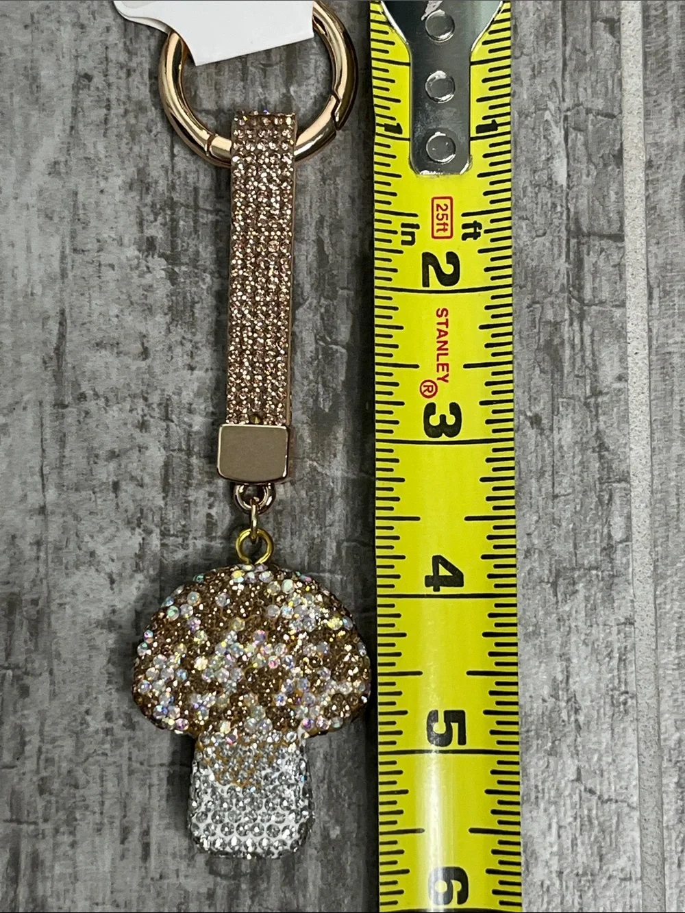 Gold and Silver Crystal Mushroom Keychain Charm